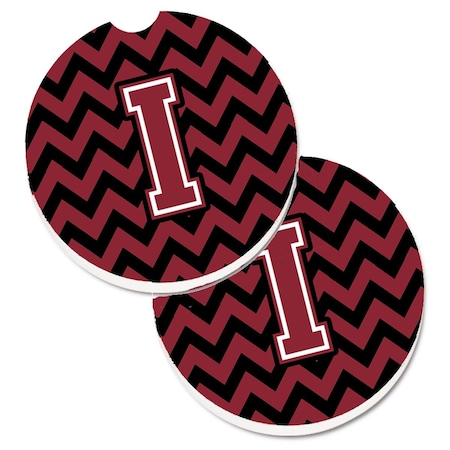 Carolines Treasures Letter I Chevron Garnet and Black Set of 2 Cup Holder Car Coaster CJ1052-ICARC